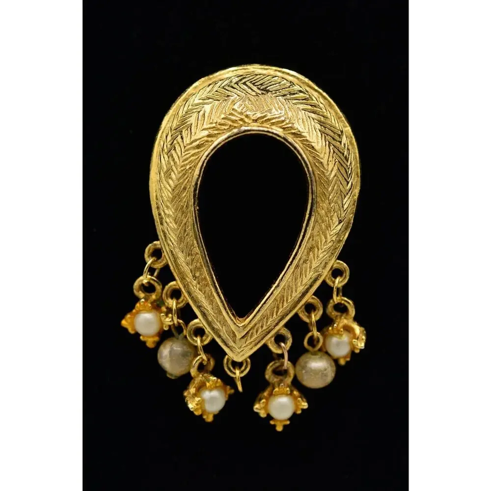 HAR Vintage Pin Brooch Pearl Dangle Gold Teardrop Mid Century 50s Signed FLAW 9B